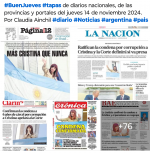 Tapas de diarios nacionales, de las provincias y portales 14 de noviembre 2024