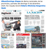 Tapas de diarios nacionales, de las provincias y portales 15 de diciembre 2024
