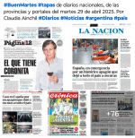 Tapas de diarios nacionales, de las provincias y portales 29 de abril 2025