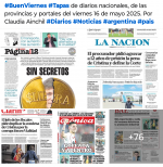 Tapas de diarios nacionales, de las provincias y portales 16 de mayo 2025