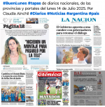 Tapas de diarios nacionales, de las provincias y portales del pas 14 de Julio 2025