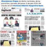 Tapas de diarios nacionales, de las provincias y portales del pas 31 de julio 2025