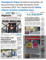Tapas de diarios nacionales, de las provincias y portales del pas 20 de noviembre 2025