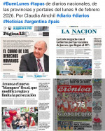Tapas de diarios nacionales de las provincias y portales del pa�s 9 de febrero 2026