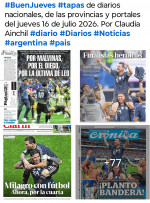 Tapas de diarios nacionales, de las provincias y portales del pa�s 16 de julio 2026