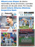 Tapas de diarios nacionales, de las provincias y portales del pa�s 20 de julio 2026