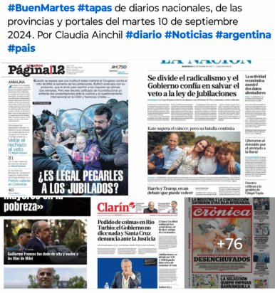 Tapas de diarios nacionales, de las provincias y portales del martes 10 de septiembre 2024