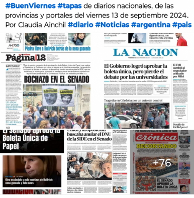 Tapas de diarios nacionales, de las provincias y portales 13 de septiembre 2024