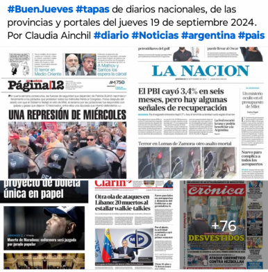 Tapas de diarios nacionales, de las provincias y portales 19 de septiembre 2024