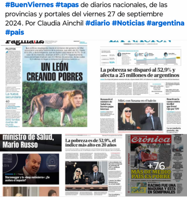 Tapas de diarios nacionales, de las provincias y portales 27 de septiembre 2024