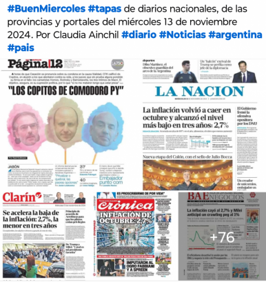 Tapas de diarios nacionales, de las provincias y portales 13 de noviembre 2024