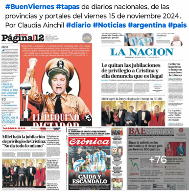 Tapas de diarios nacionales, de las provincias y portales 15 de noviembre 2024