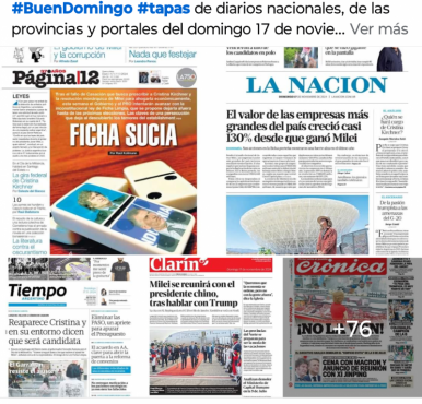 Tapas de diarios nacionales, de las provincias y portales 17 de noviembre 2024.