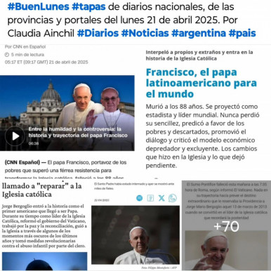 Tapas de diarios nacionales, de las provincias y portales 21 de abril 2025