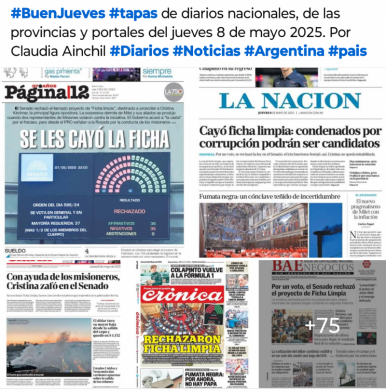 Tapas de diarios nacionales, de las provincias y portales 8 de mayo 2025