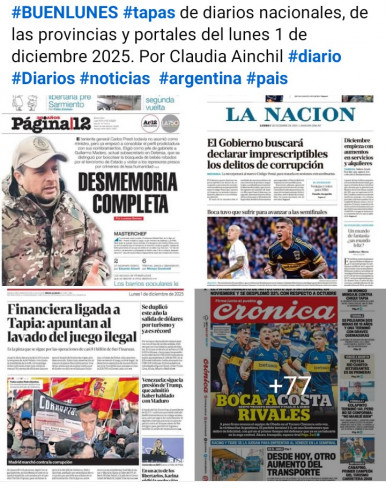 Tapas de diarios nacionales, de las provincias y portales del pas 1 de diciembre 2025