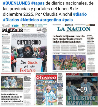 Tapas de diarios nacionales, de las provincias y portales del pa�s 8 de diciembre 2025
