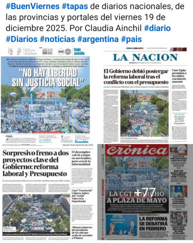 Tapas de diarios nacionales, de las provincias y portales del pa�s 19 de diciembre 2025