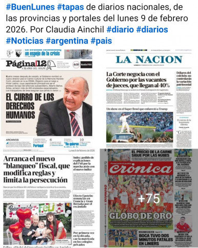 Tapas de diarios nacionales de las provincias y portales del pa�s 9 de febrero 2026