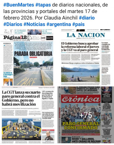 Tapas de diarios nacionales de las provincias y portales del pa�s 17 de febrero 2026