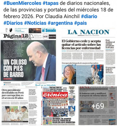 Tapas de diarios nacionales, de las provincias y portales del pa�s 18 de febrero 2026
