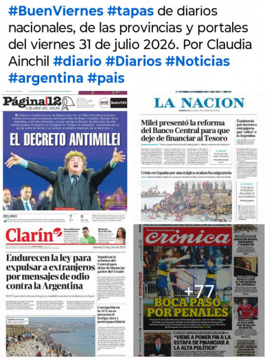 Tapas de diarios nacionales, de las provincias y portales del pa�s 31 de julio 2026