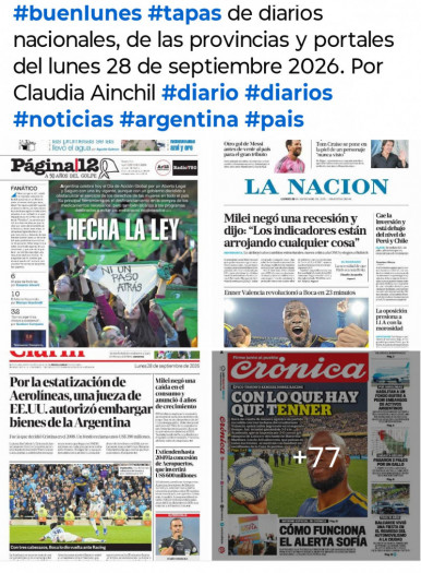 Tapas de diarios nacionales, de las provincias y portales del pa�s 28 de septiembre 2026